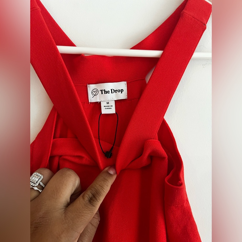 The Drop Red Halter Midi Dress Size M NWOT Sleeveless Bodycon Cocktail Party - Picture 4 of 5